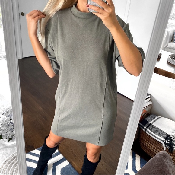 🍃 ZARA SAGE BASIC STITCHED BAGGY DRESS! - Picture 2 of 12